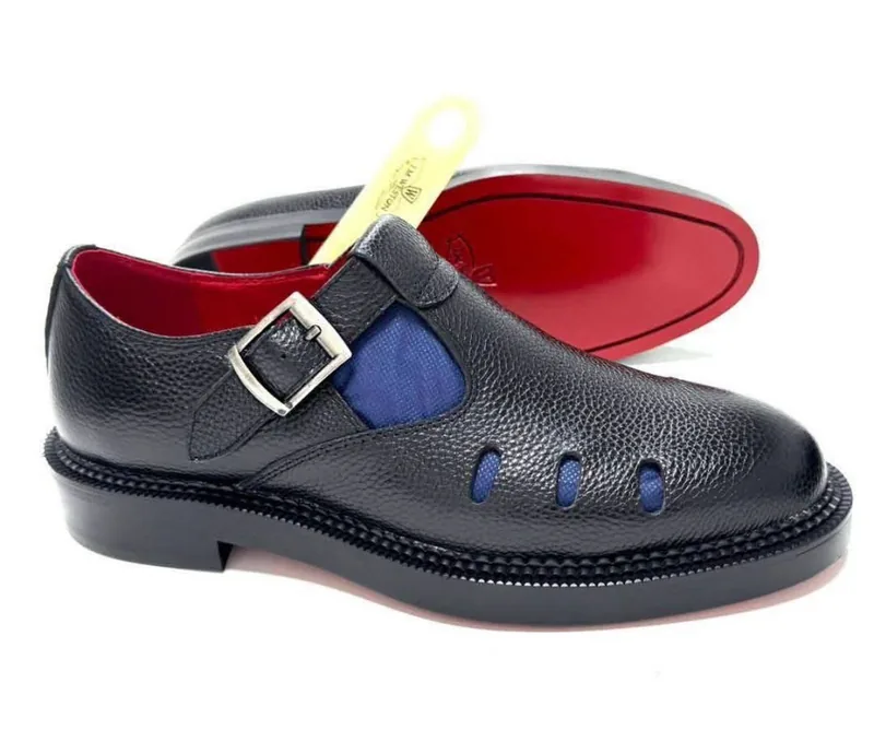 Chaussures Classiques Homme en Cuir avec Boucle Élégante – Noir & Bleu