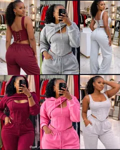 Ensemble Lounge 3 Pièces : Top Corset lacé, Boléro à capuche et Pantalon large
