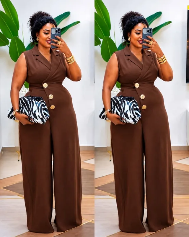 Combinaison Femme Marron Sans Manches