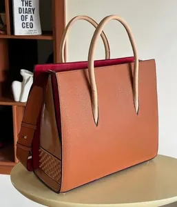 Sac Cabas Élégance Contrastée Camel & Rouge