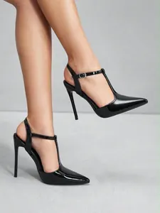 Escarpins Femme Noirs Vernis à Bride