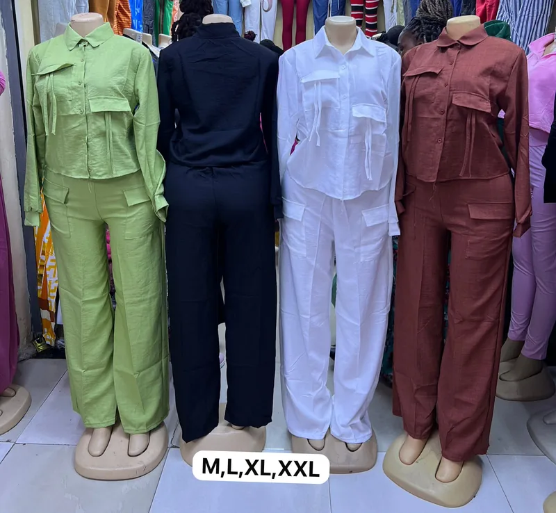 Ensemble Femme Chic 2 Pièces – Chemise & Pantalon Cargo
