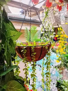 artificial hanging pot vessel flower