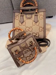 Ensemble de sacs à main élégants 2 pièces avec poignées effet bambou – Marron