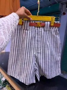 Short Rayé Décontracté Femme avec Ceinture