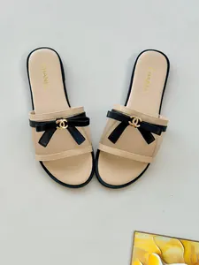 Mules Femme Beige avec Nœud Noir