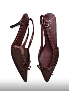 Escarpins slingback marron à nœud pour femme
