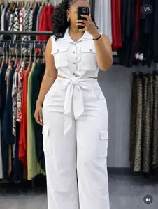 Women’s Elegant White Sleeveless Cargo Jumpsuit