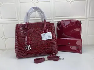 Ensemble Sac Croco Verni Bordeaux 3 Pièces