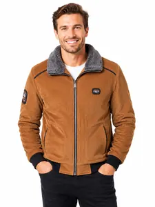 Veste Homme en Velours Côtelé avec Col Polaire – Marron Camel